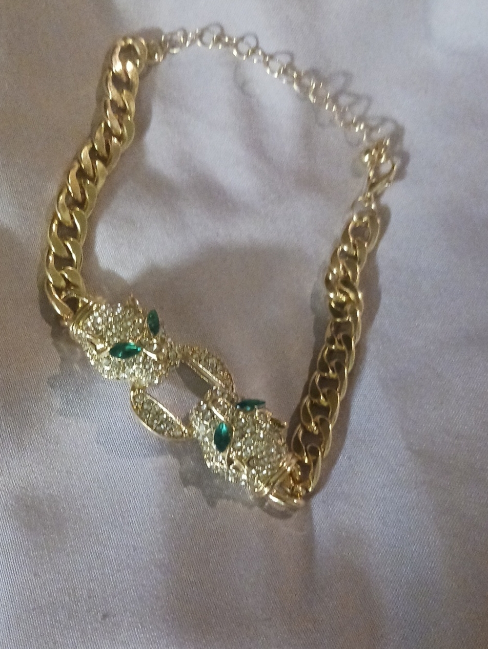 Gold-Tone Women's Chain Bracelet with Emerald Accent